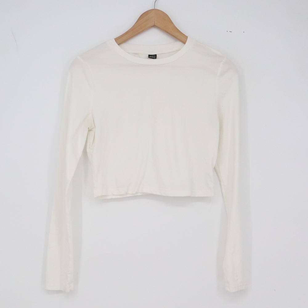 SHEIN Crop Top Women M Solid White Long Sleeve Stretch Minimalist Good